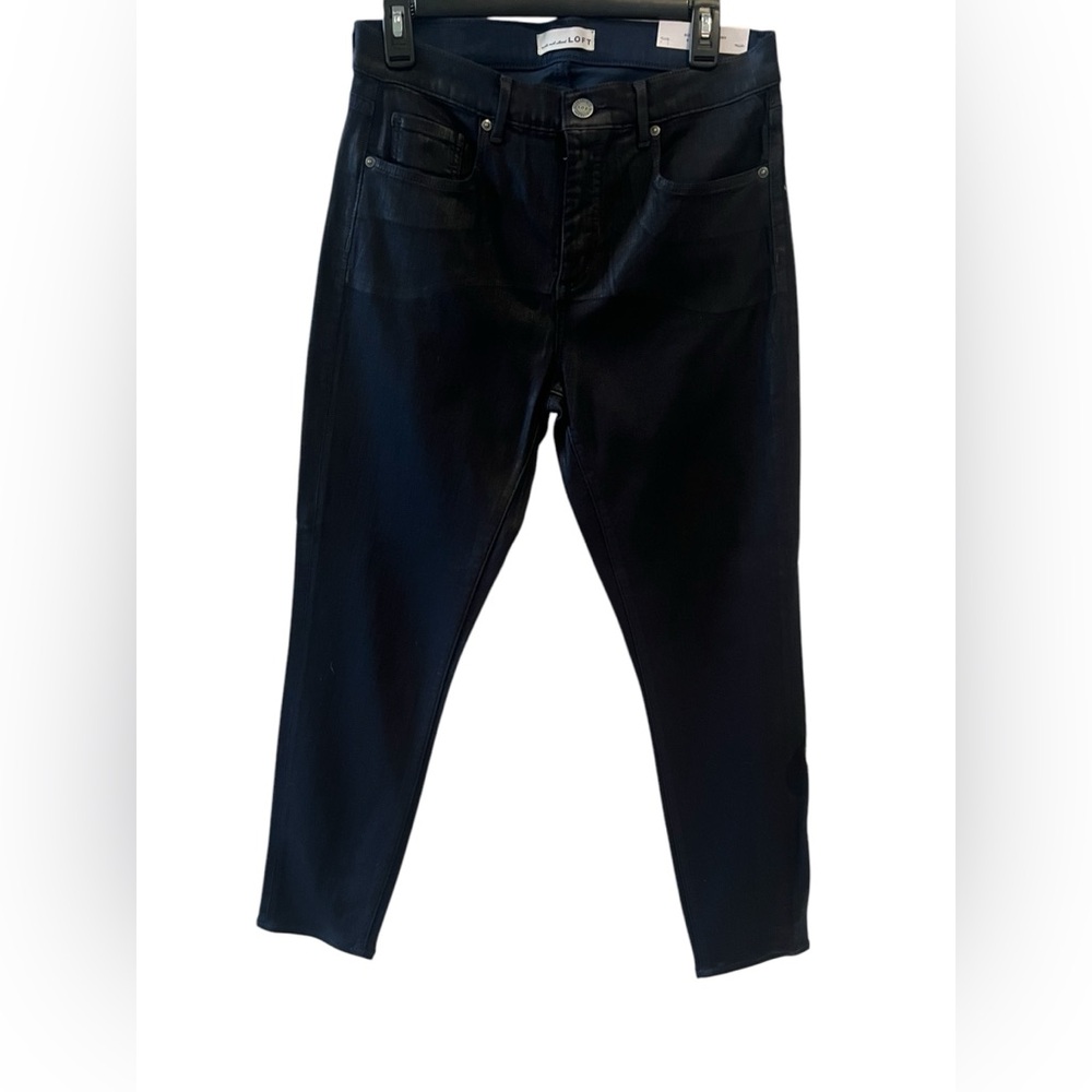 LOFT ANN TAYLOR Coated Wax Skinny Denim Jeans, Dark Blue/Black 9/29, NWT
